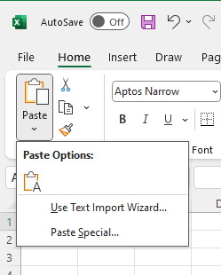 Paste - Use Text Import Wizard