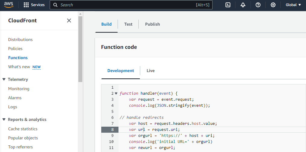 CloudFront function GUI