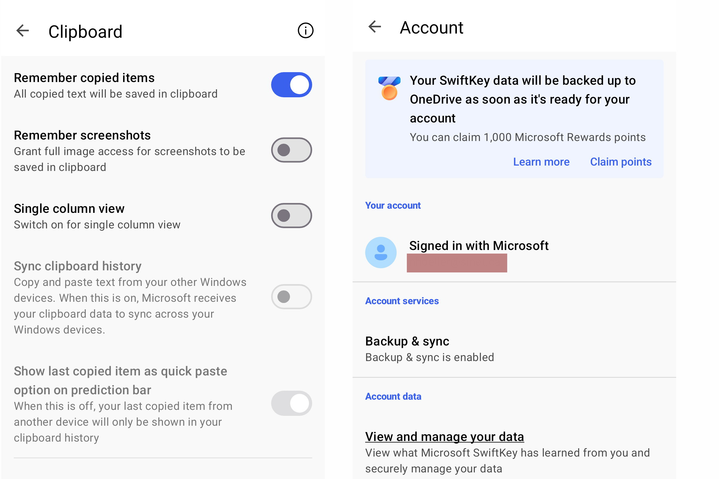 SwiftKey Clipboard and Account